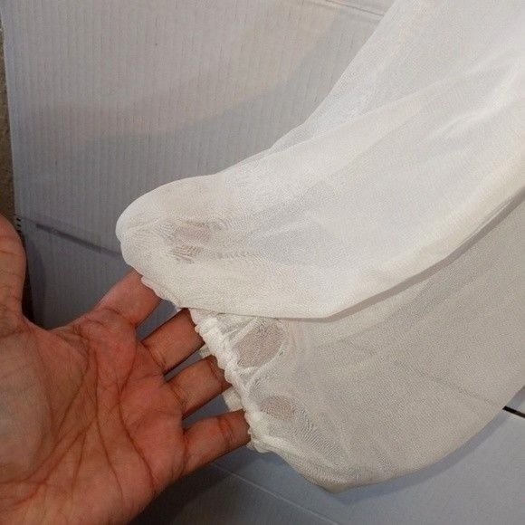 Free People Flowy Crop Semi Sheer Ruffle Eyelet Blouse S White - Picture 7 of 12